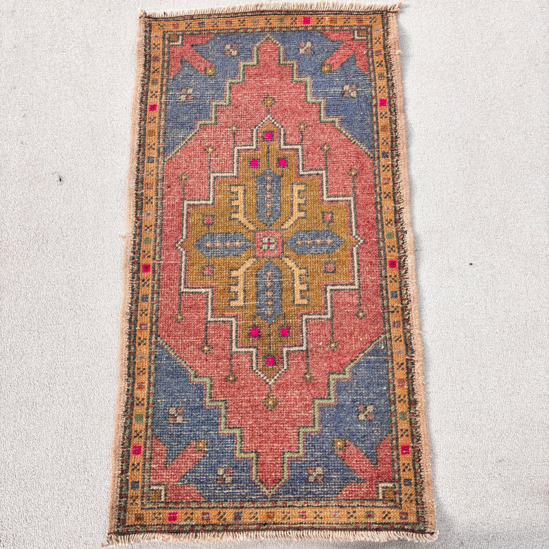 Classic Wool Patchwork Rug, 21.3x39.4 Inches Blue Rug