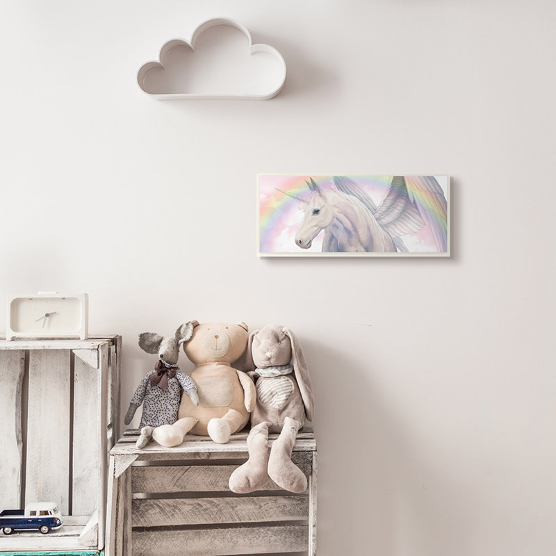 Pégase magique, beaux nuages roses, arc-en-ciel doux, Plaque murale, H 7 po x l 17 po x P 0,5 po