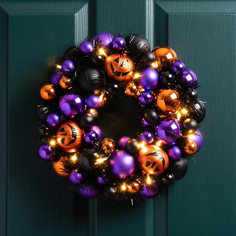 33cm Pumpkin bauble Wreath with Lights