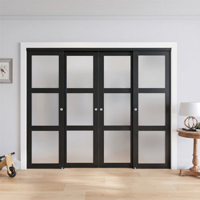 80"H Frosted Glass Sliding Closet Doors -Bypass Sliding Doors with Installation Hardware Included