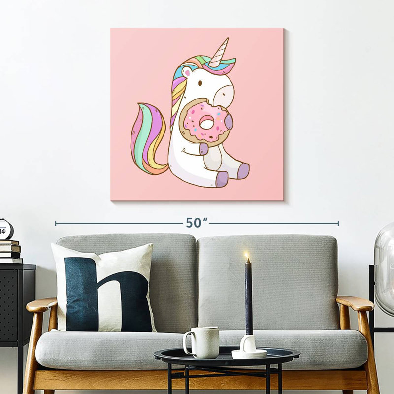 Licorne mangeant un beignet, H 30 po x l 30 po