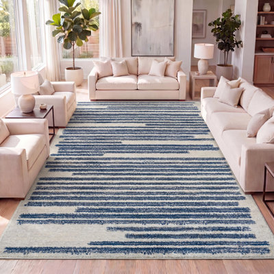 Baumgardner Modern Berber Stripe Cream/Navy Rug