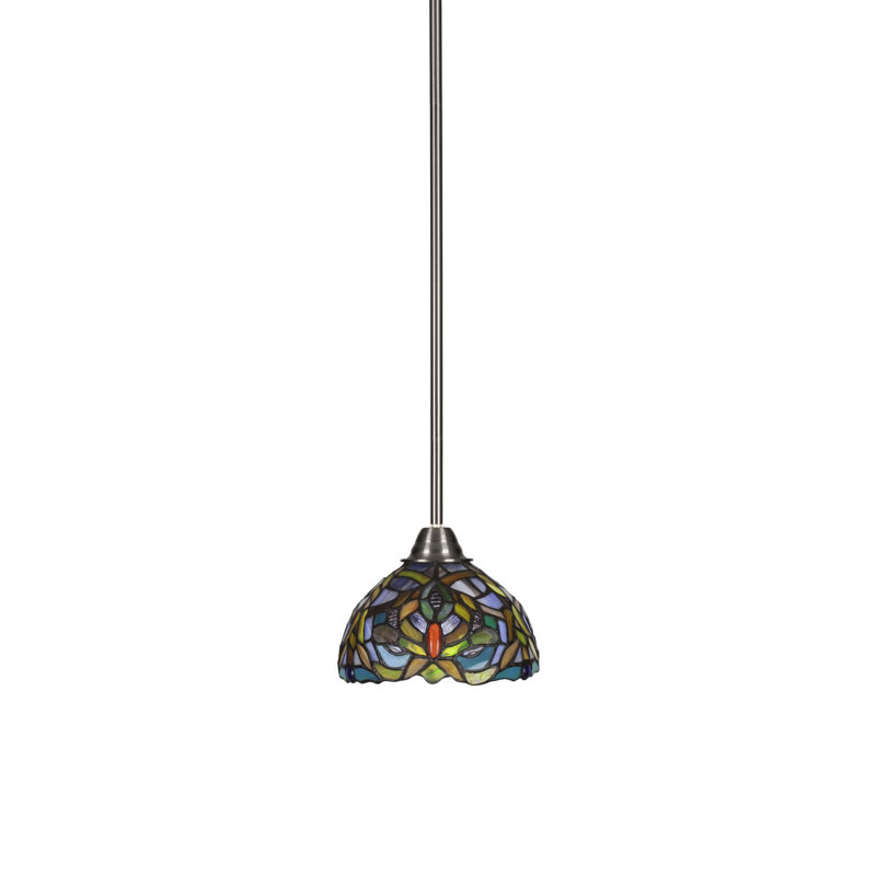 Luminaire suspendu Sloat Paramount, fini nickel brossé et verre d'art kaléidoscope de 7 po