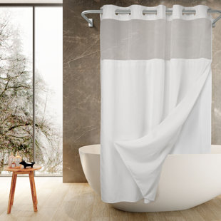 No Hooks Required Shower Curtain with Snap-In Liner Waffle Weave