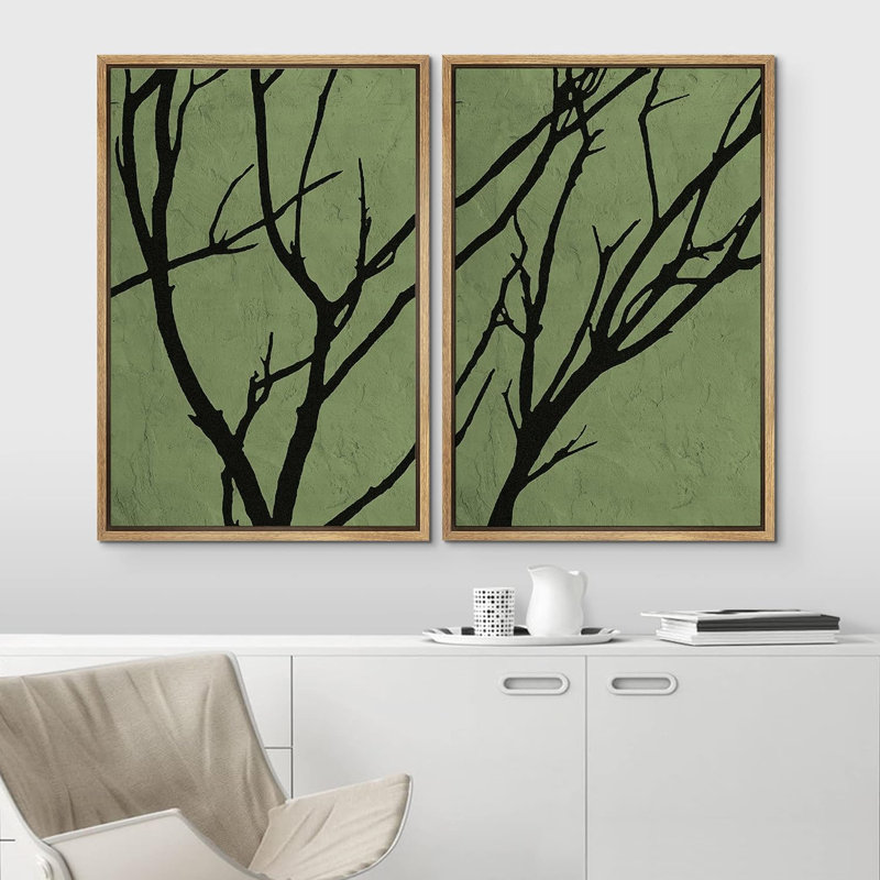Minimaliste, effet de texture botanique, silhouette d'arbre sur fond vert, plantes, minimaliste, rustique, paysage, Naturel