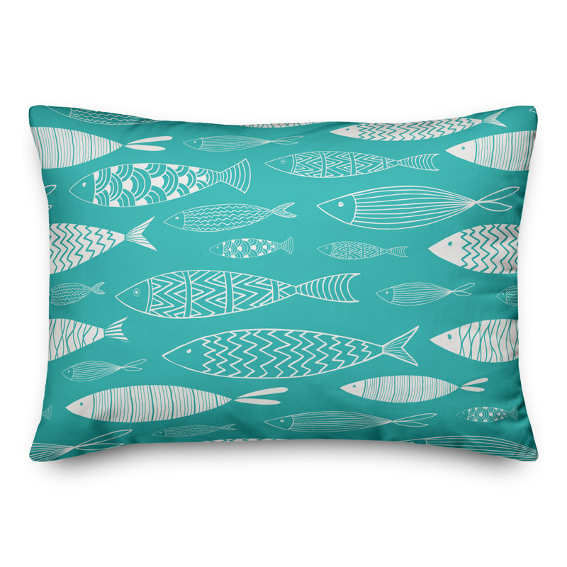  Coussin extérieur School of Fish, Pas de bourre, Vert océan / crème