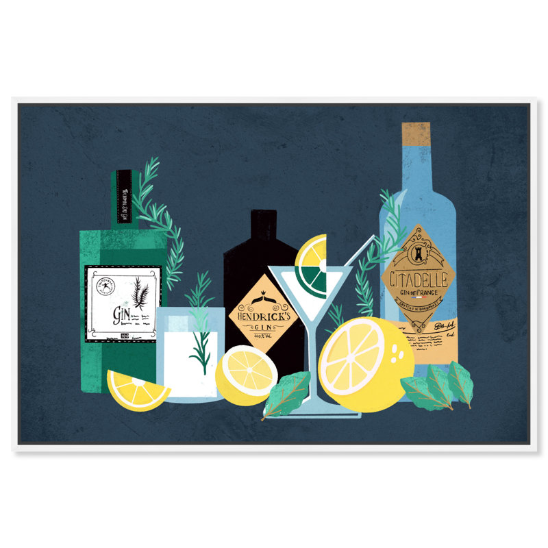 Gin Tonics - Impression sur toile, H 36 po x l 54 po, Toile avec cadre blanc