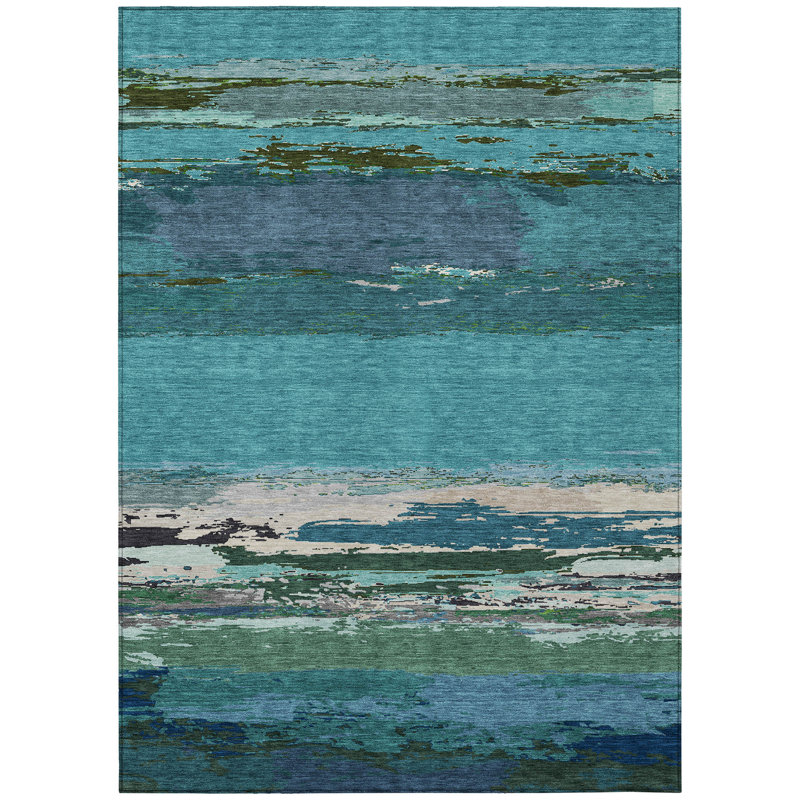 Tapis d'extérieur lavable abstrait bleu sarcelle 3 pi x 5 pi