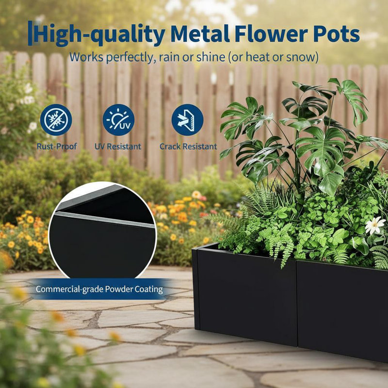 Metal Planter Box for Outdoor Plants, Open Base Design, 12" H x 51" W x 18" D