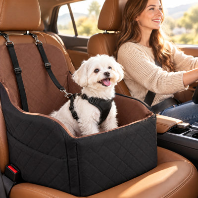Siège d'appoint de voiture pour chien double saison avec mousse à mémoire de forme, housse lavable et attache de sécurité pour les voyages avec petits chiens