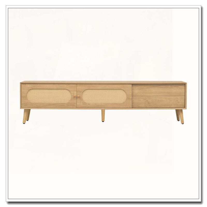 TV Stand for TVs up to 80'' , Modern Farmhouse Media Console, Entertainment Center with Solid Wood Legs