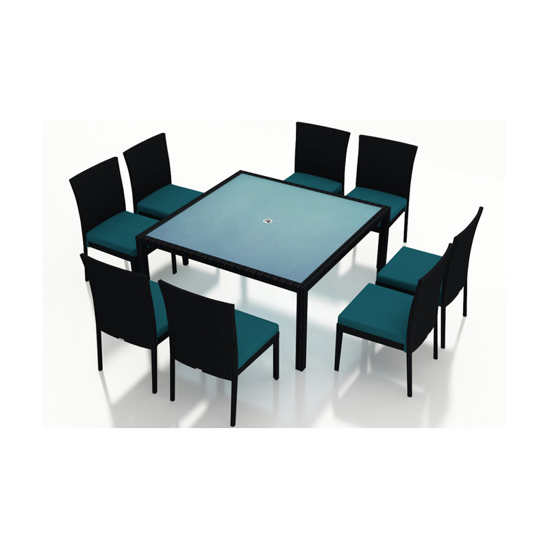 Urbana Outdoor 9 - Piece Dining Set with Cushions, 29.5" H x 59" W x 59" L, Cast Silver Sunbrella®, Cast Silver Sunbrella®