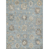 Heirloom Floral Hand-Knotted Wool Light Blue/Gold Area Rug