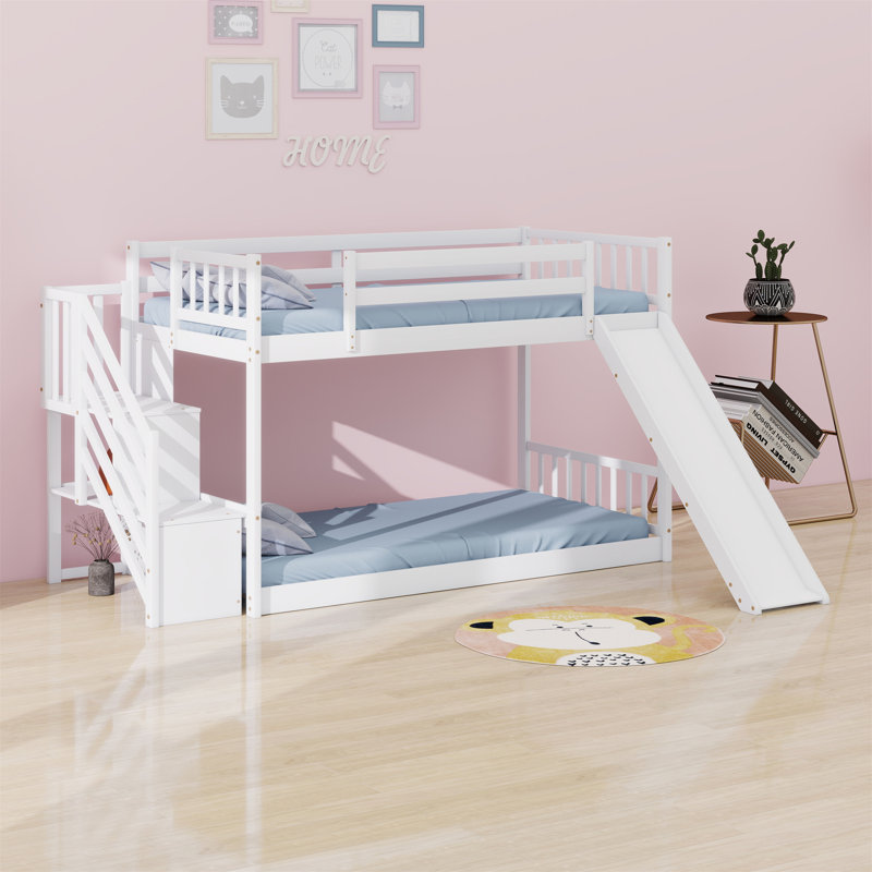 Lit superposé avec glissière convertible et escalier, Blanc