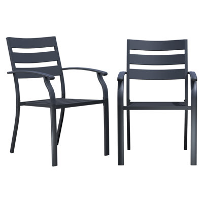 Patio Chairs, Stackable Outdoor Dining Chair, Black Metal Chairs, Wrought Iron Outdoor Chairs With Armrest, Support 300 Lbs, Ideal For Garden, Backyar by Latitude Run