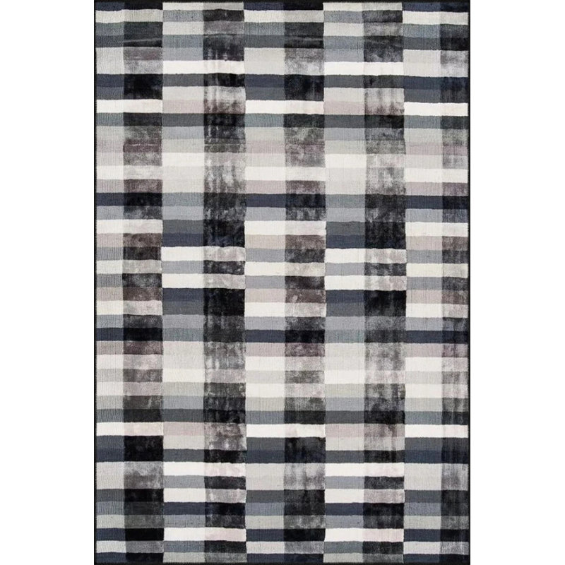 Striped Black Geometric Patterned Decorative Carpet, Rectangle 2'4" x 4'
