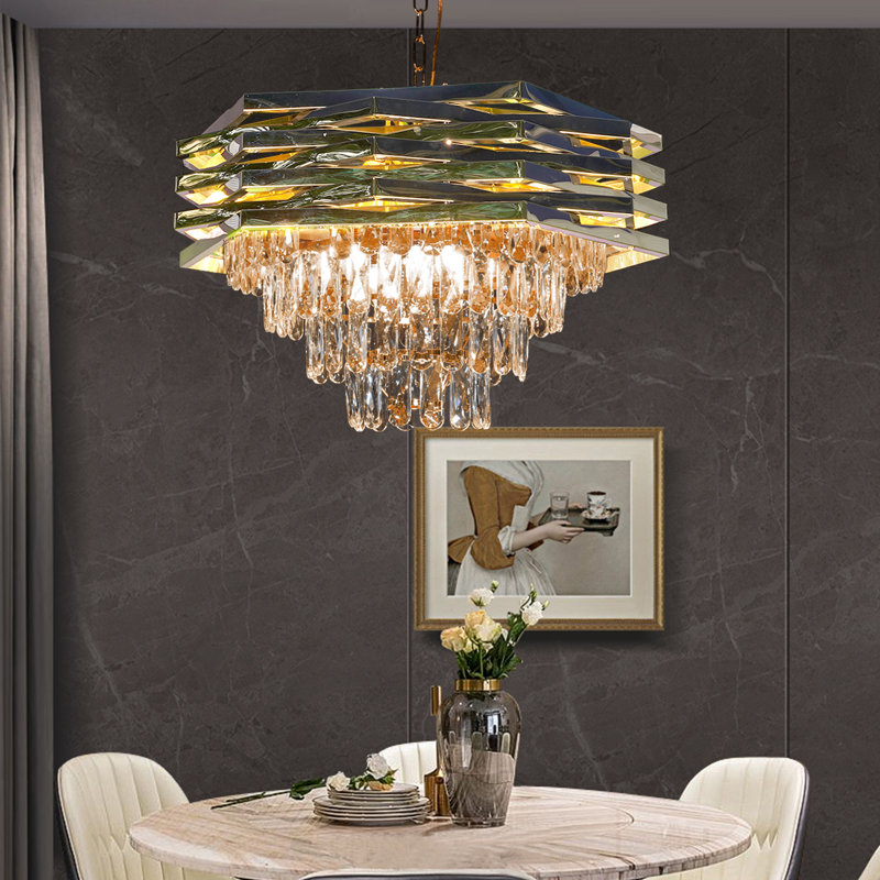 Lustre en cristal hexagonal doré
