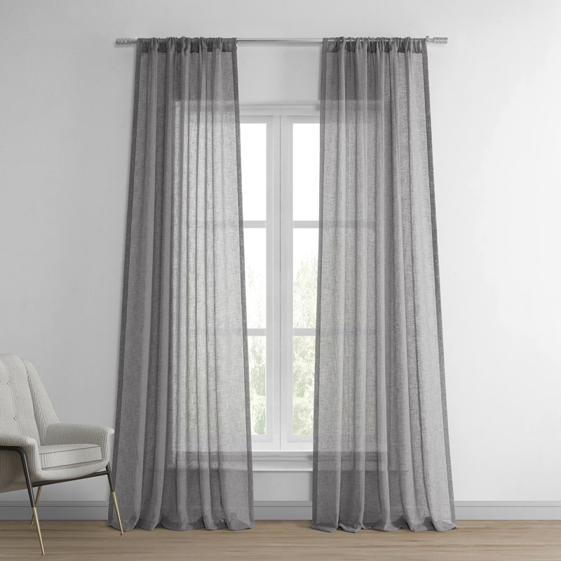 Larsa Linen Blend Sheer Curtain Single Panel, Aspen White, 50"W x 96"L
