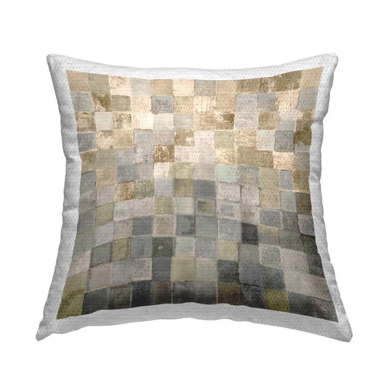 Coussin extérieur à imprimé alternatif Squares, Brun / carreaux gris