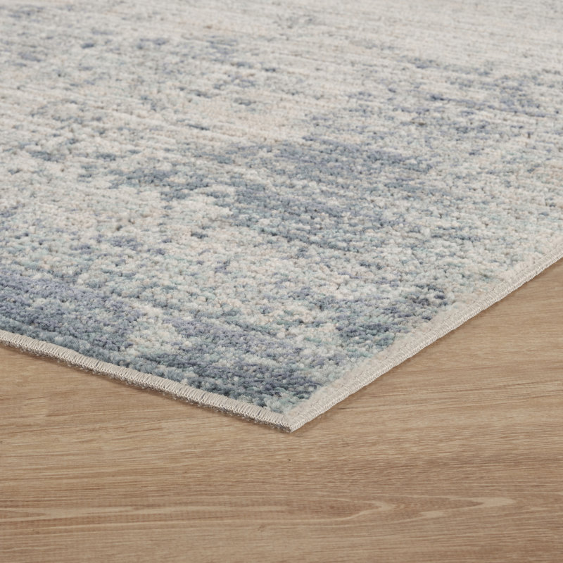 Washable Living Room Mist Abstract Area Rug – Soft Polypropylene Weaving, Low Pile, Non Slip Cotton Backing for Elegant Indoor Spaces, Navy