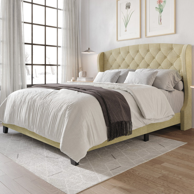 Arieya Upholstered Wingback Bed, King, Cream