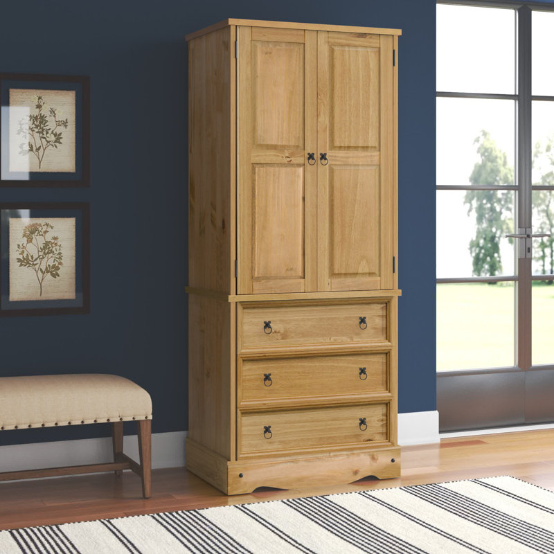 Lockway 2 Door, 3 Drawer Wardrobe, Pine Antique Wax, Wax, Corona Design, Brown