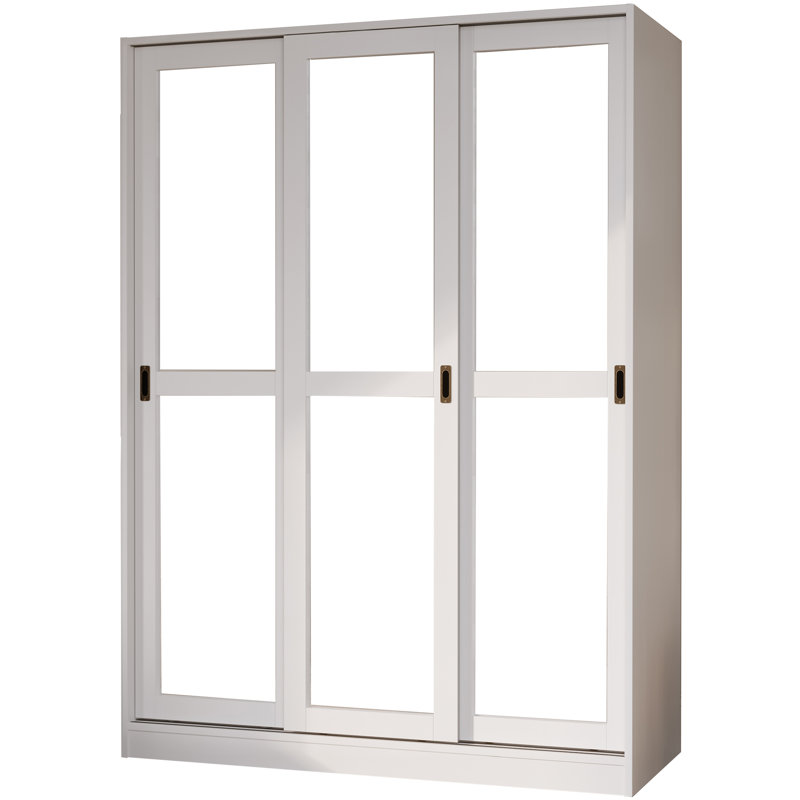 Armoire garde-robe 3 portes à portes coulissantes 100% bois massif Khalyla Palace Imports, Blanc
