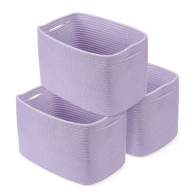 3-Pack Woven Cotton Rope Storage Baskets With Seamless Handles, Soft & Non-Toxic Foldable Organizer For Home, Shelves, Closet, Toys, Clothes & Pet Supplies, Multiple Solid Colors Available Purple