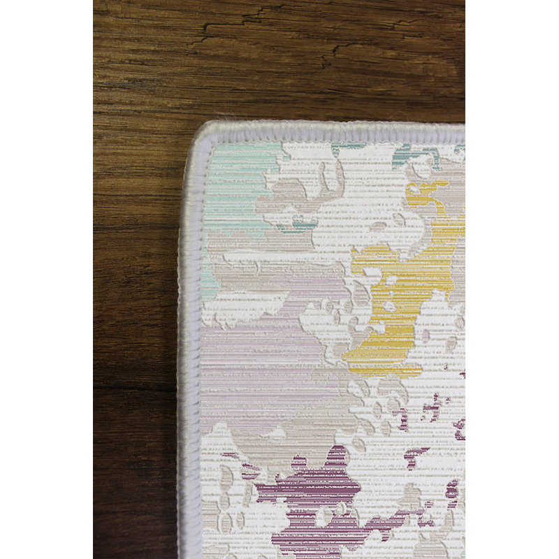 Machine Washable Area Rug, 100% Polyester, 5.9 x 9.2 Feet | Antibacterial, Eco-Friendly, Non-Slip PVC Dot Underside | Soft Pile Height: 0.16 Inches, Digital Print in Beige, Purple, Mink & Yellow | Perfect for Living Room & Bedroom