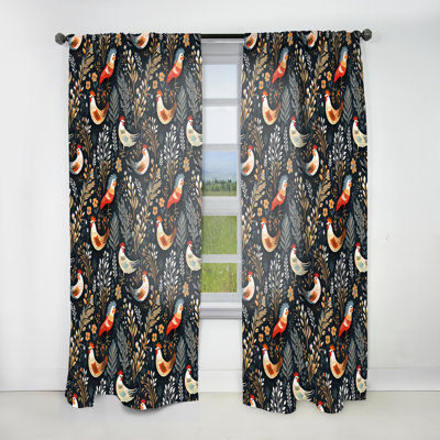 Country Charm Red Rooster Pattern II - Abstract Marble Curtain - Velvet Room Darkening - 1 panel