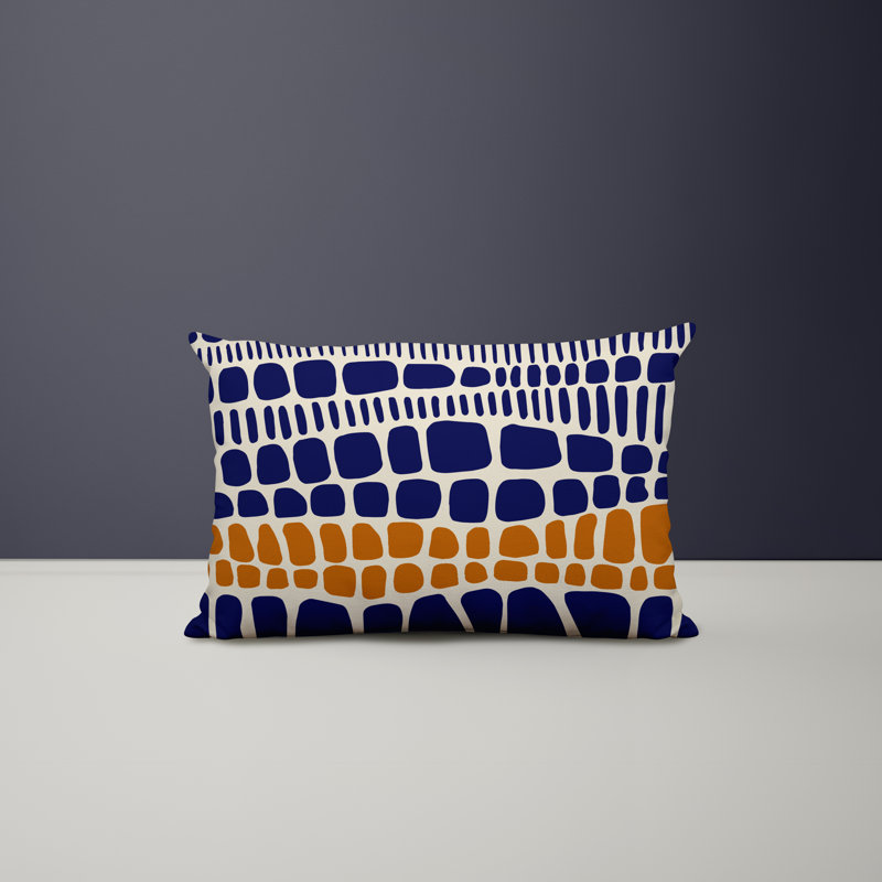 Housse et insert de coussin rectangulaire en polyester pour l'intérieur et l'extérieur, Orange / bleu marine