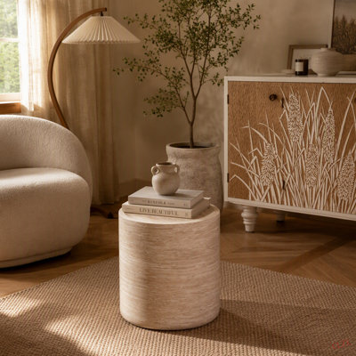 Table de bout ronde avec motif Mars pour le salon, table d'appoint tambour moderne pour les petits espaces, table de chevet pour la chambre à coucher, assemblage sans besoin (motif Mars)