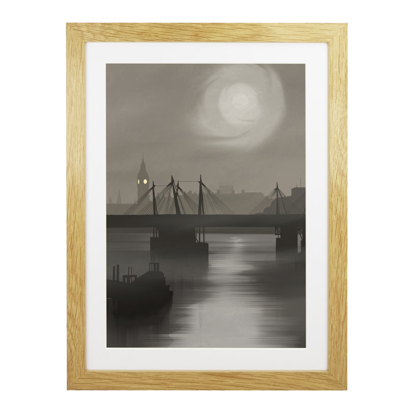 London In Fog by Richard O'Neil - Print, 54 cm H x 44 cm W x 2.2 cm D, Oak Wood Frame