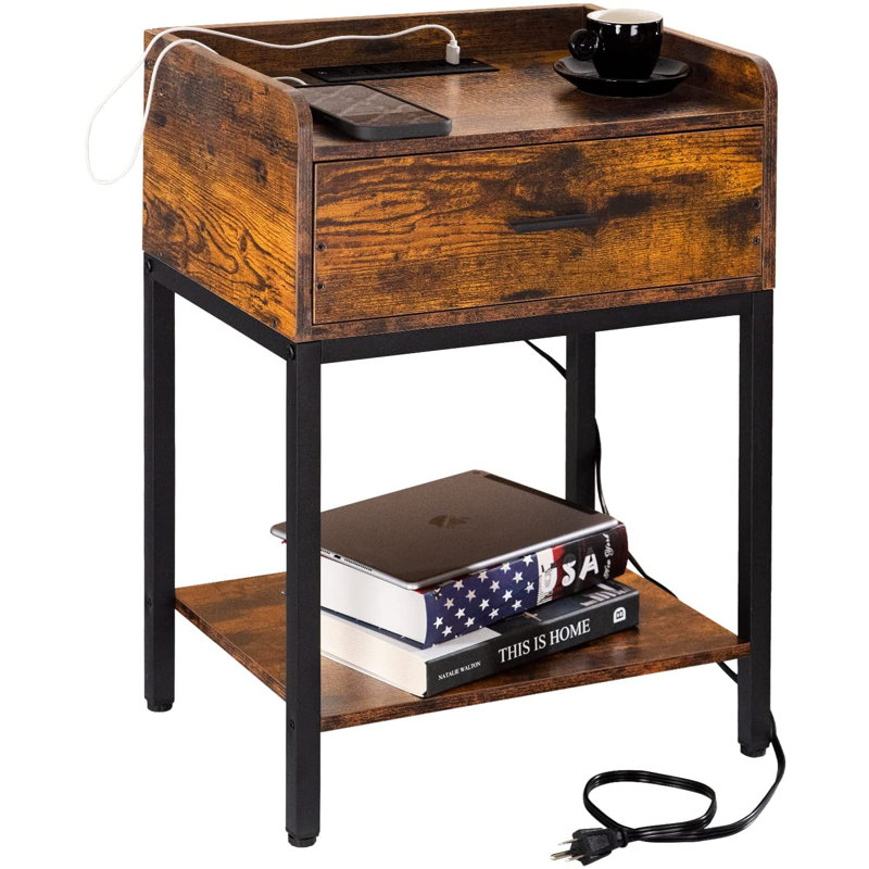 Table de bout avec rangement, Brun