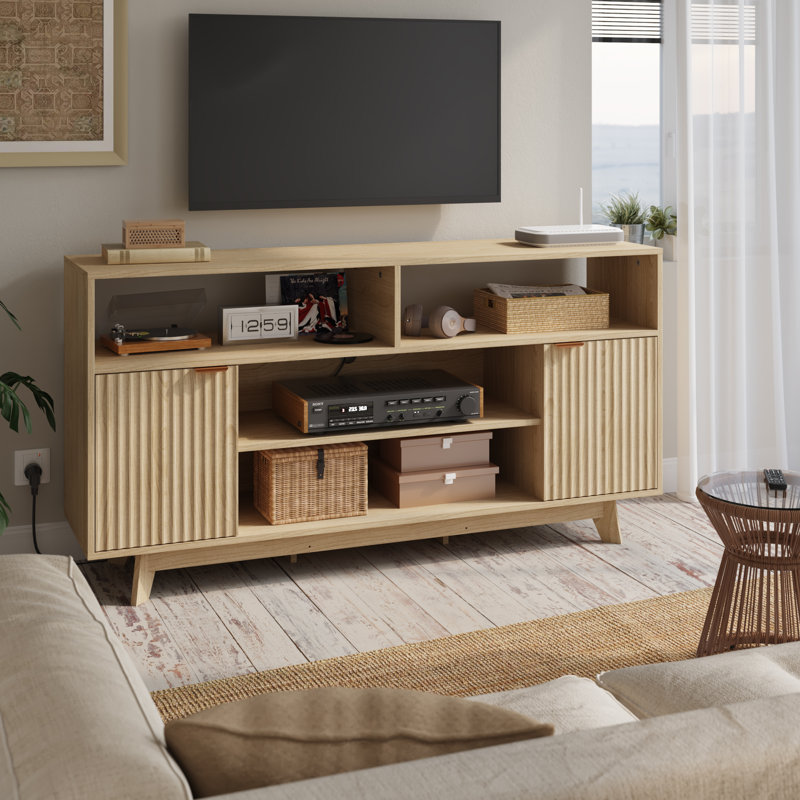  Meuble télé avec grande étagère de rangement, meuble télé 2 portes