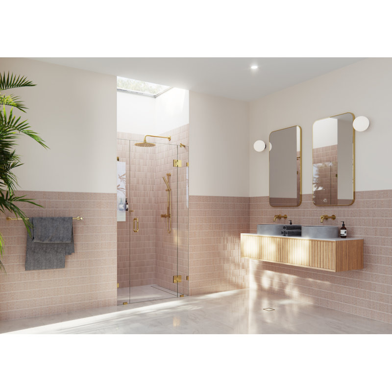 Stellar 40.25 in. W x 78 in. H Fully Frameless 3 Panel Inline Glass Hinged Shower Enclosure, Polished Brass