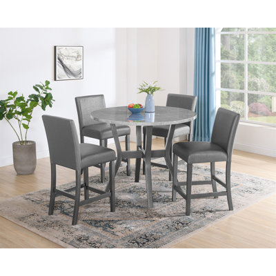 Beautiful 5-Pc Round Gray Table Glitter Gray Finish Upholstered Chair Dining Room Wooden Counter Height Dining Set Furniture Transitional Style -  Red Barrel StudioÂ®, 937EB8345BBD4FA3996AB2BEB98D9C15