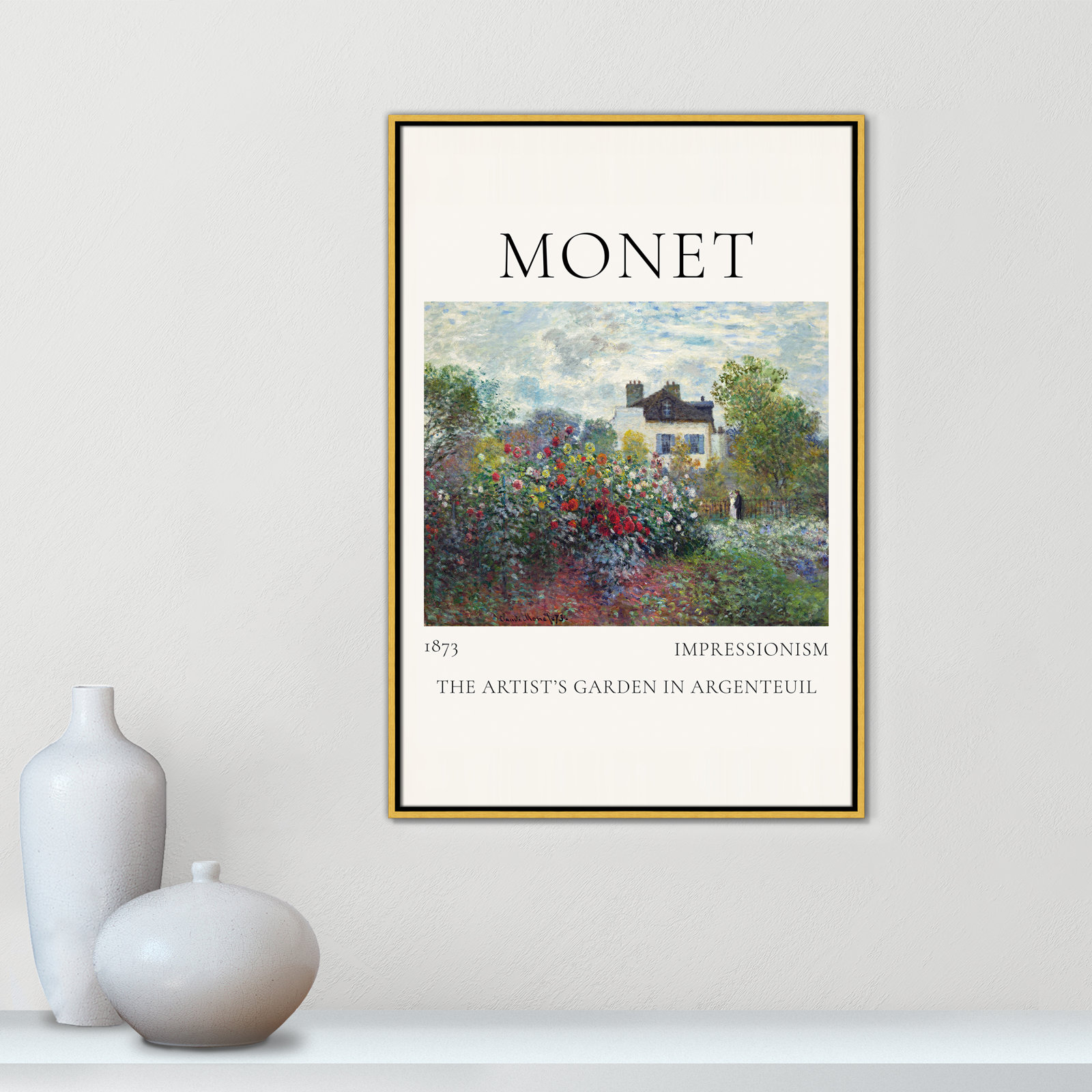 Artists Garden in Argenteuil Print by Claude Monet, No, 37.5" H x 25.5" W x 2" D, Gold Floater Frame