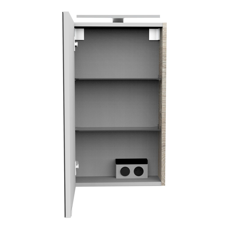Surface Mirrored Bathroom Cabinets with Mirror and 2 Adjustable Shelves, Left stop, Nature