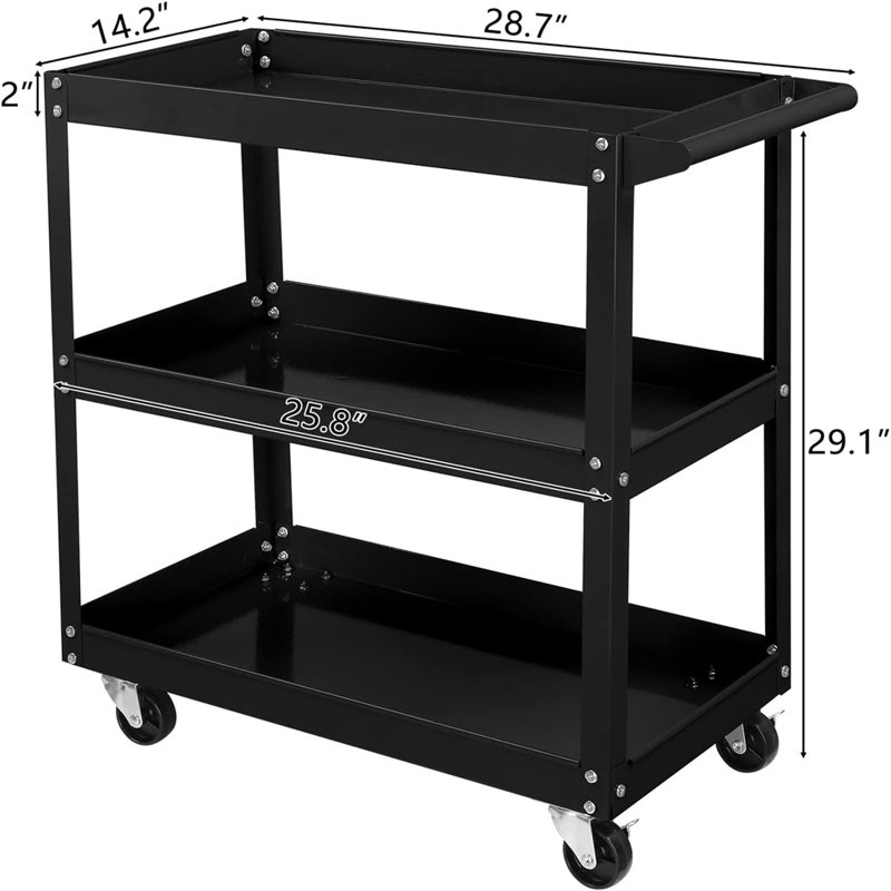 29'' W Steel Tool Cart with Wheels, Black