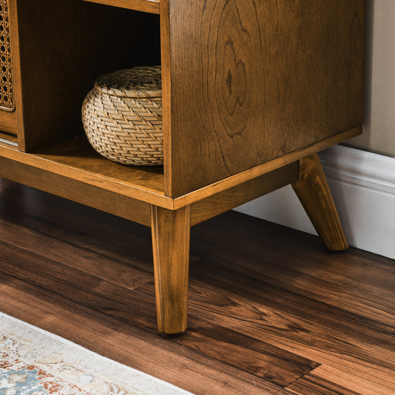 Stylish Cabinet With Adjustable Shelf & Solid Wood Base For Entryway - Tone Elegant Bathroom Feet Storage Hue, Walnut