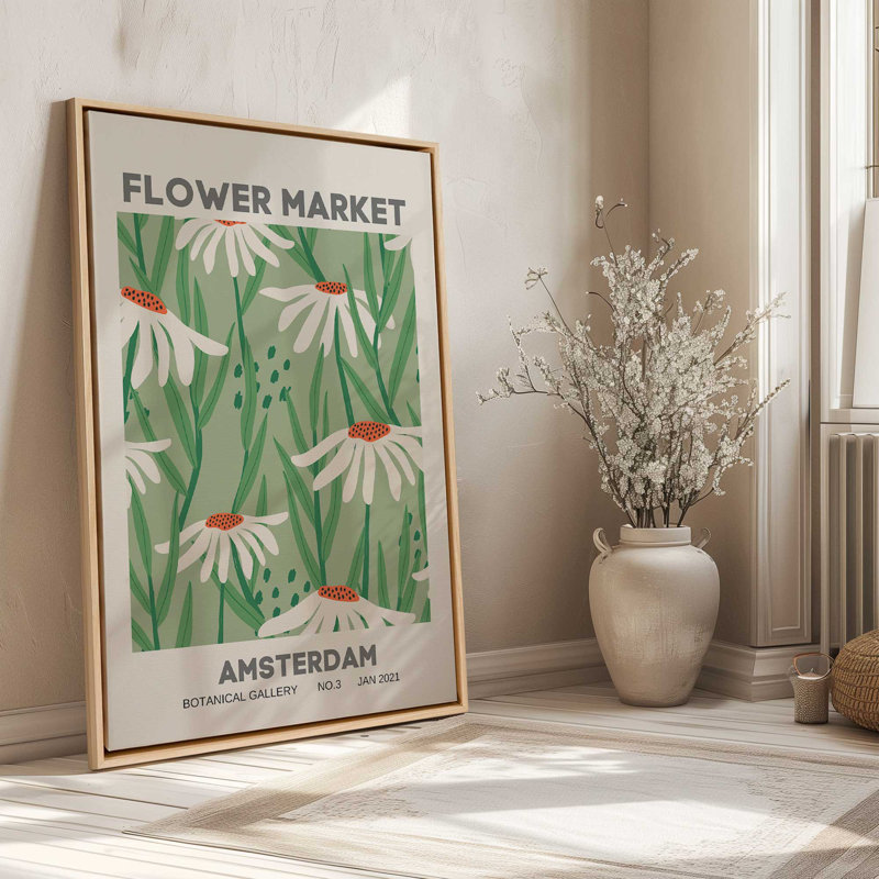Toile roulée rétro Amsterdam Flower Market, H 18,75 po x l 12,75 po x P 1,75 po, Cadre flottant blanc opaque