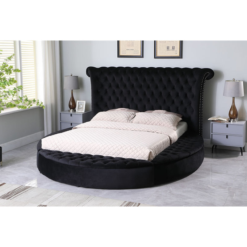 Lit plateforme tapissier Kametra, Très grand, Noir