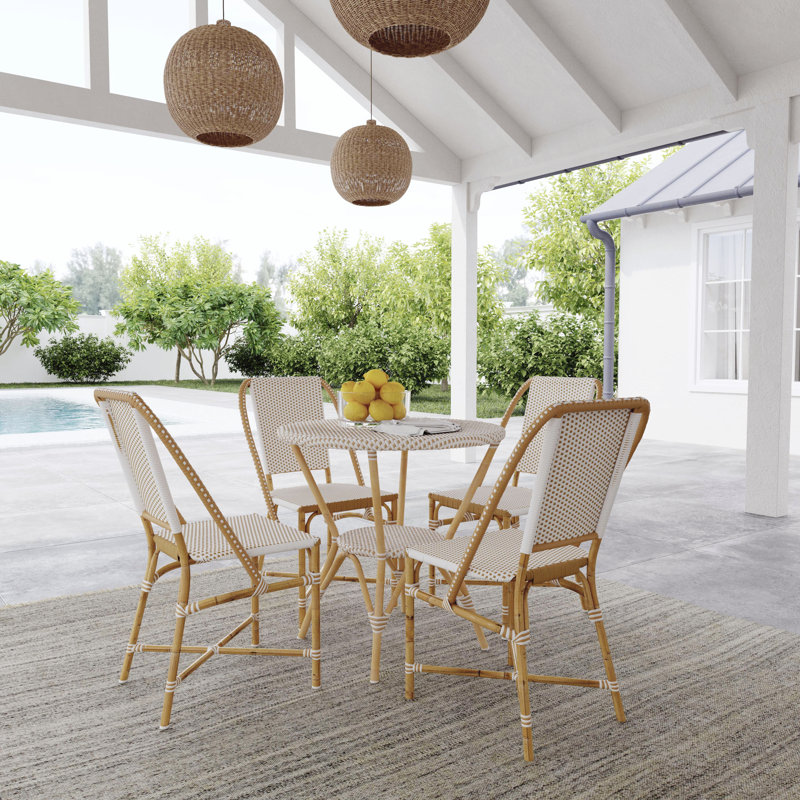 Tobias Outdoor Rattan Dining Chair, White/Beige