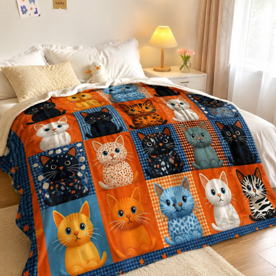 Cute Cat Pattern Blanket, Cozy Lightweight Plush Bed Blanket for Sofa, Couch, Bedroom, Living Room Home Decoration