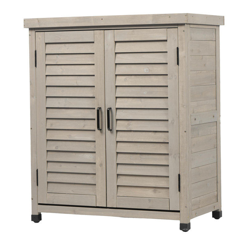 Storage Cabinet With Metal Table Top, Garden Workstation, Potting Bench, Outdoor Patio Accent Cabinet, Gray