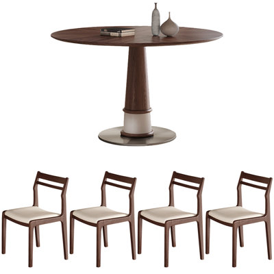 Solid wood round dining table retro cream style