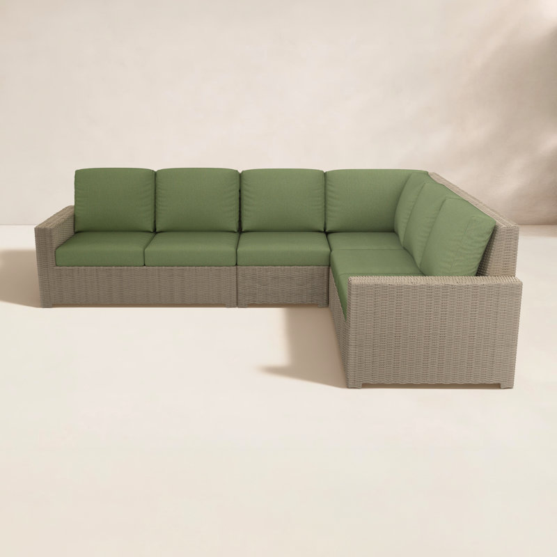 Henri 116" W Outdoor L-Shaped Sectional with Sunbrella Cushions, Sunbrella Canvas Fern