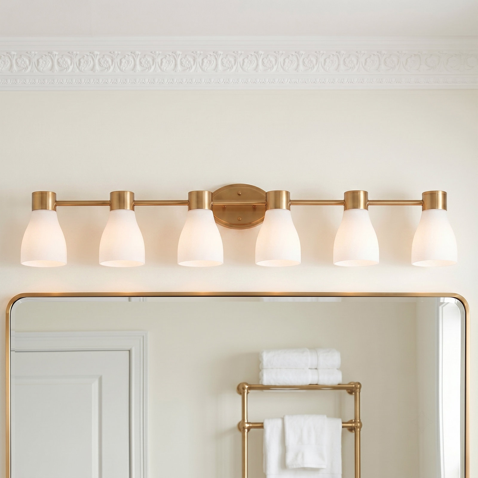 Jessa Opal Glass Dimmable Vanity Light, Brushed Brass, 6