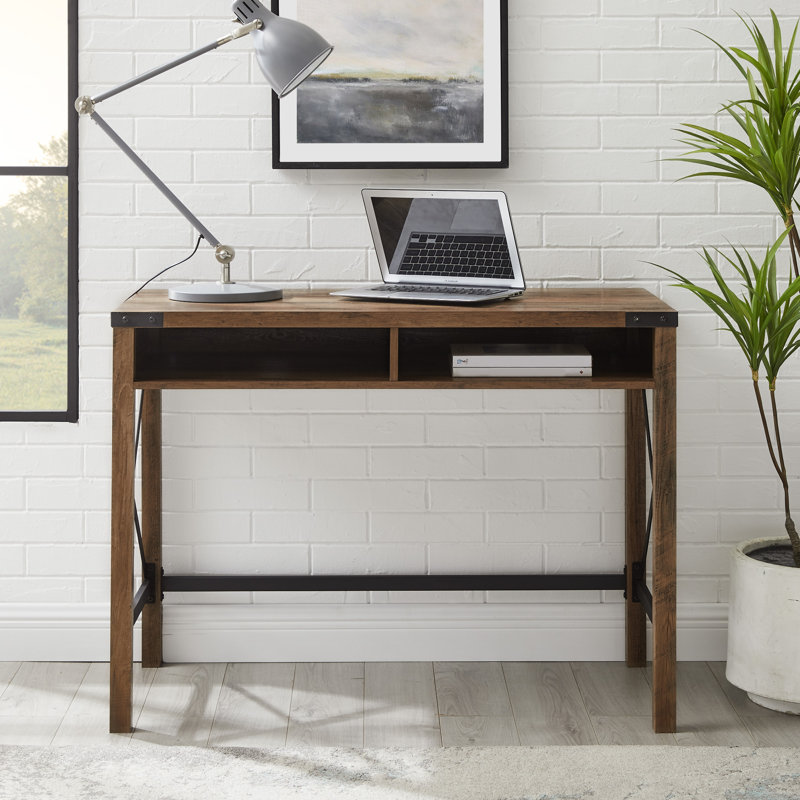 Arsenault Metal-X Desk with Open Cubbies, Rustic Oak
